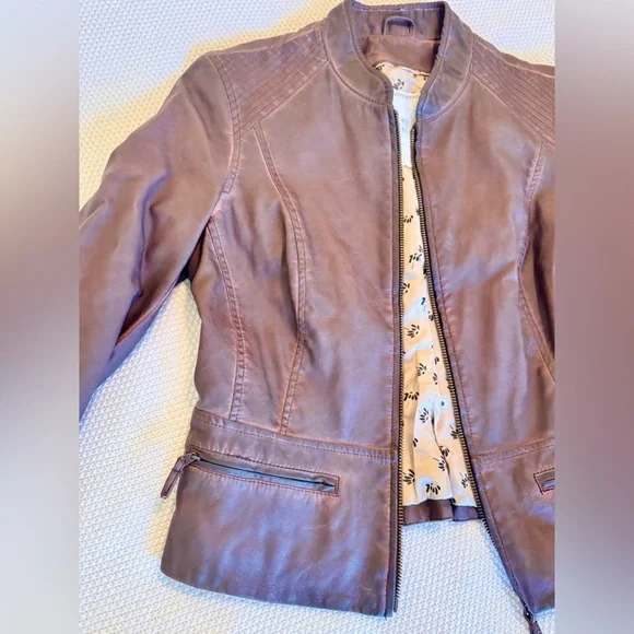 HEI HEI Anthropologie Dara Vegan Leather Moto Jacket Chocolate Brown - Picture 8 of 16